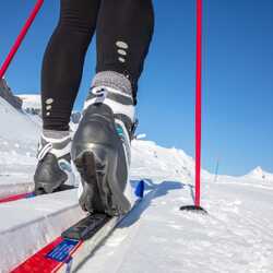A close up view of a cross country skier