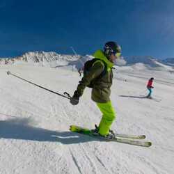 A man skiing on a piste in Chamonix
